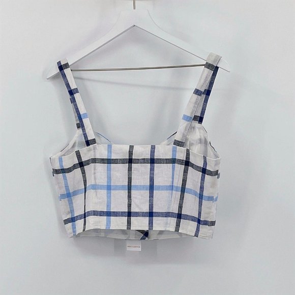 Red Carter Blue Plaid Linen Button Front Crop Top - Picture 5 of 8